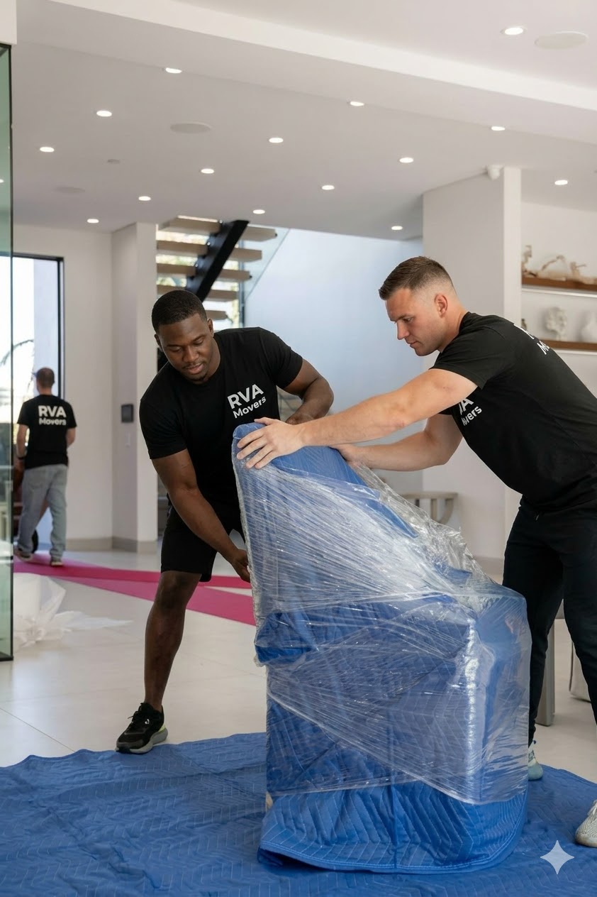 RVA Movers crew wrapping furniture for labor-only move